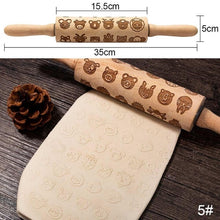 Load image into Gallery viewer, Christmas moose Rolling pin Xmas Wooden Embossing DIY baking tool Creative printing  pastry Cookies Roller Rolling pins