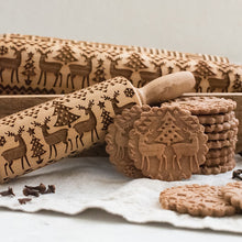 Load image into Gallery viewer, Christmas moose Rolling pin Xmas Wooden Embossing DIY baking tool Creative printing  pastry Cookies Roller Rolling pins
